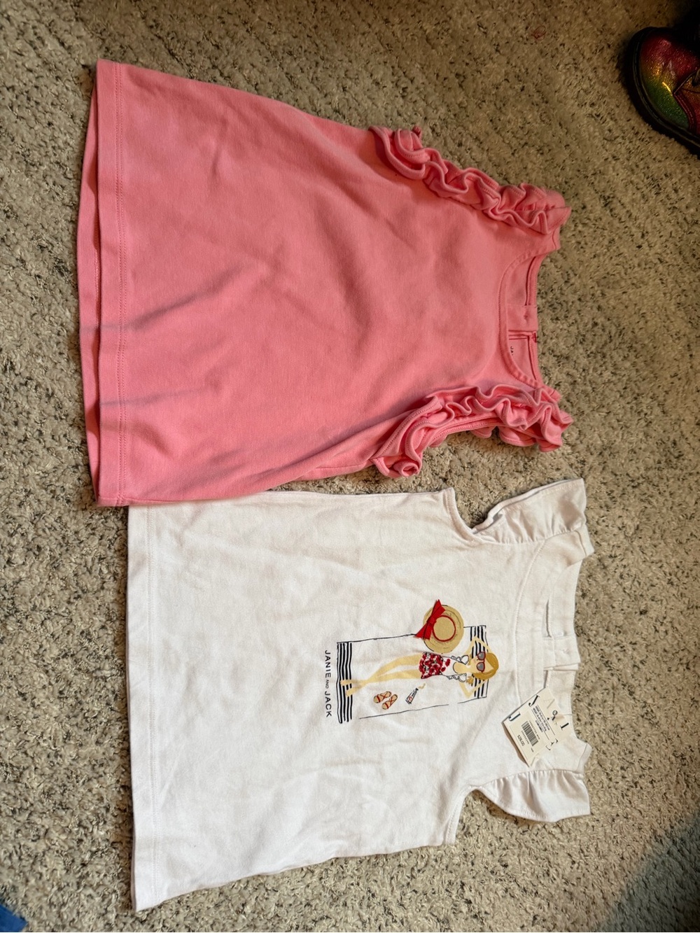 Janie & Jack Pink Ruffle Sleeve Tee & White Graphic Ruffle Tee Duo bundle lot 4